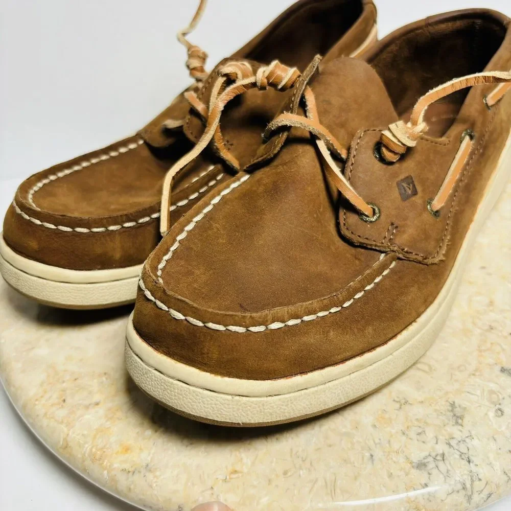 Sperry Boys Sz 4.5W Sperry Cup II Brown Leather Boat‎ Shoes